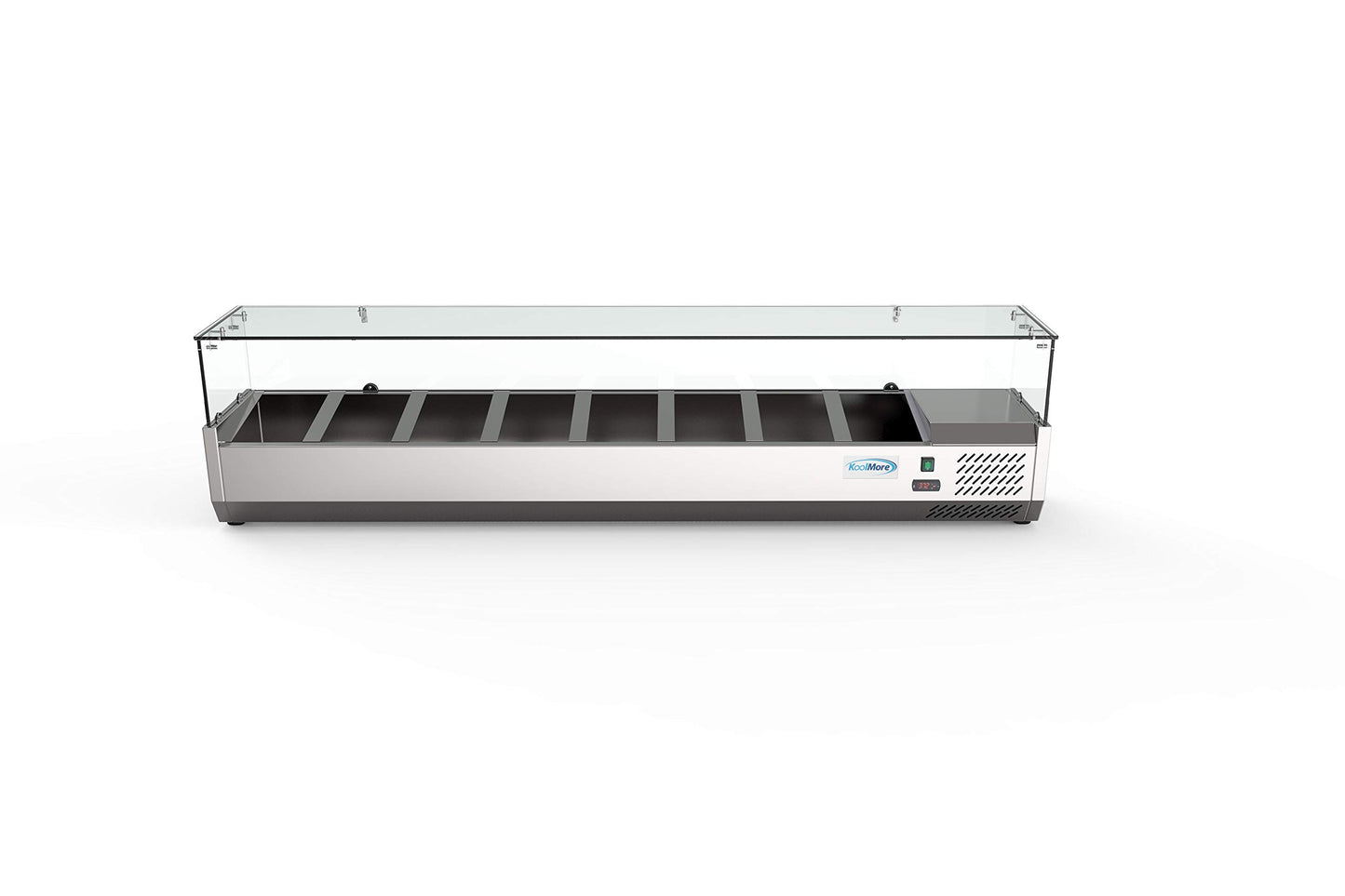 KoolMore SDC-8P-SG Condiment Prep Rail Station with Sneeze Guard, 71 Inch, Silver