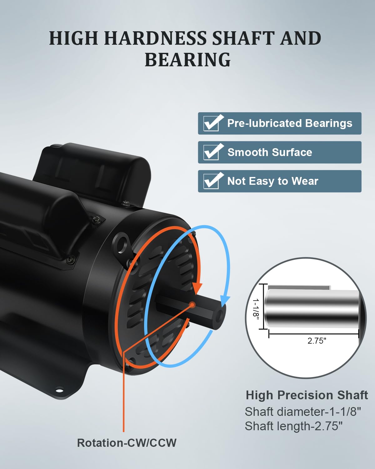 Air Compressor Motor 5HP Electric Motor 1750 RPM, Single Phase,184T Frame, 208V-230V, 1-1/8"Shaft Diameter Rolled Steel Shell 60HZ