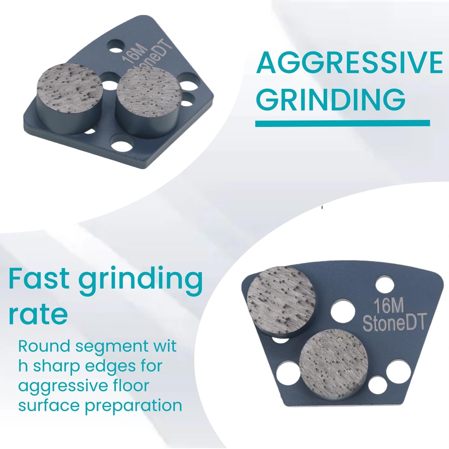 Diamond Grinding Shoes, Trapezoid Concrete Grinding Disc Fit with ASL Iron Horse Floor Grinders, Double Round Segs, 16 Grit Medium Bond, Pack of 9