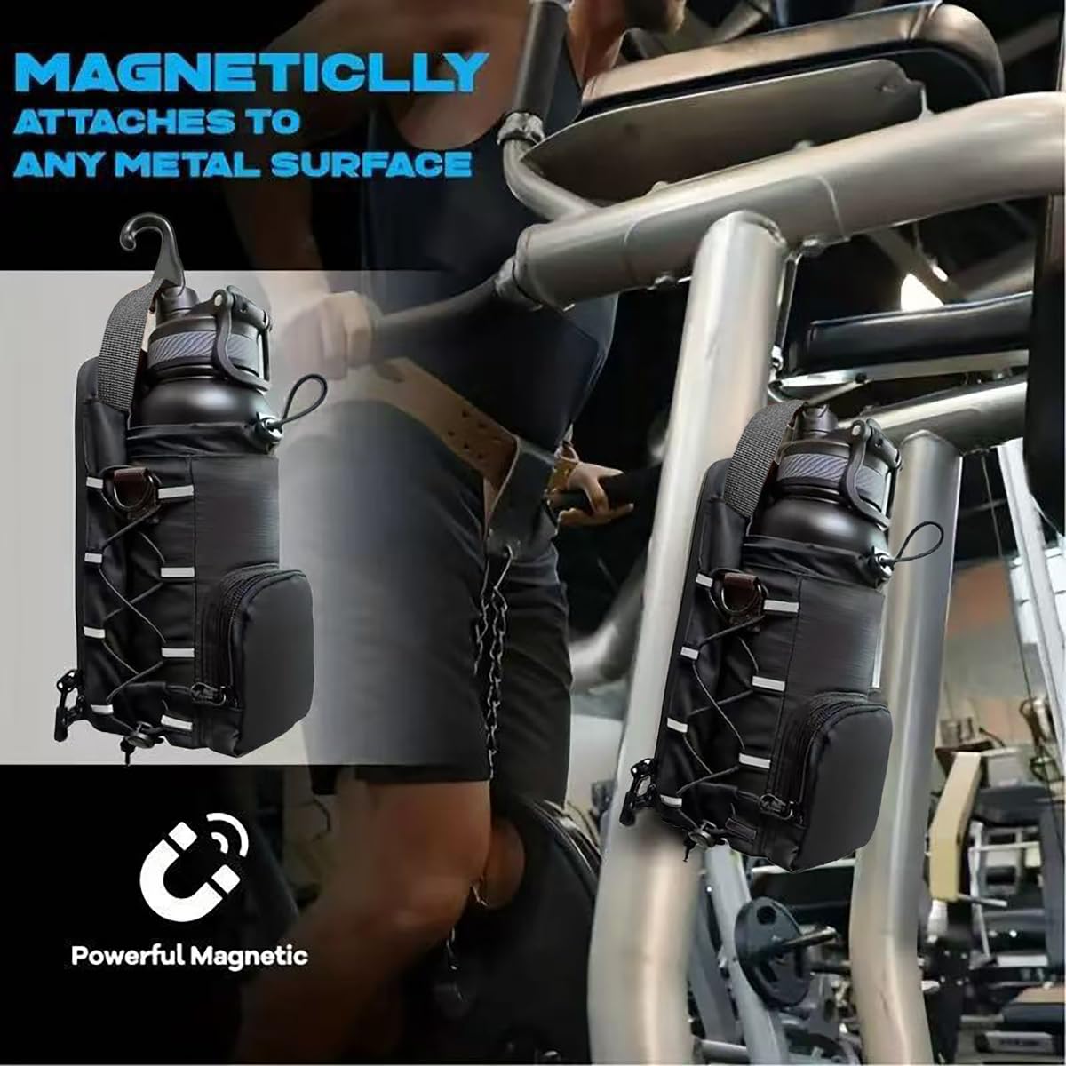 YMTengFei Magnetic Gym Bag with Water Bottle Holder & Phone Pockets & Shoulder Strap,Magnetic Bag Gym Accessories Organizer for Men Women,Crossbody Bag for Sports & Travel (Black)