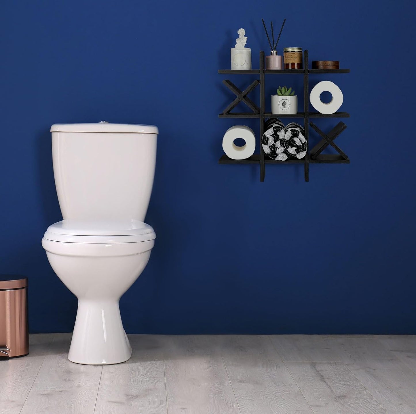 Weysat Rustic Wooden Tic Tac Toe Toilet Paper Holder - Freestanding & Wall Mounted Bathroom Decor
