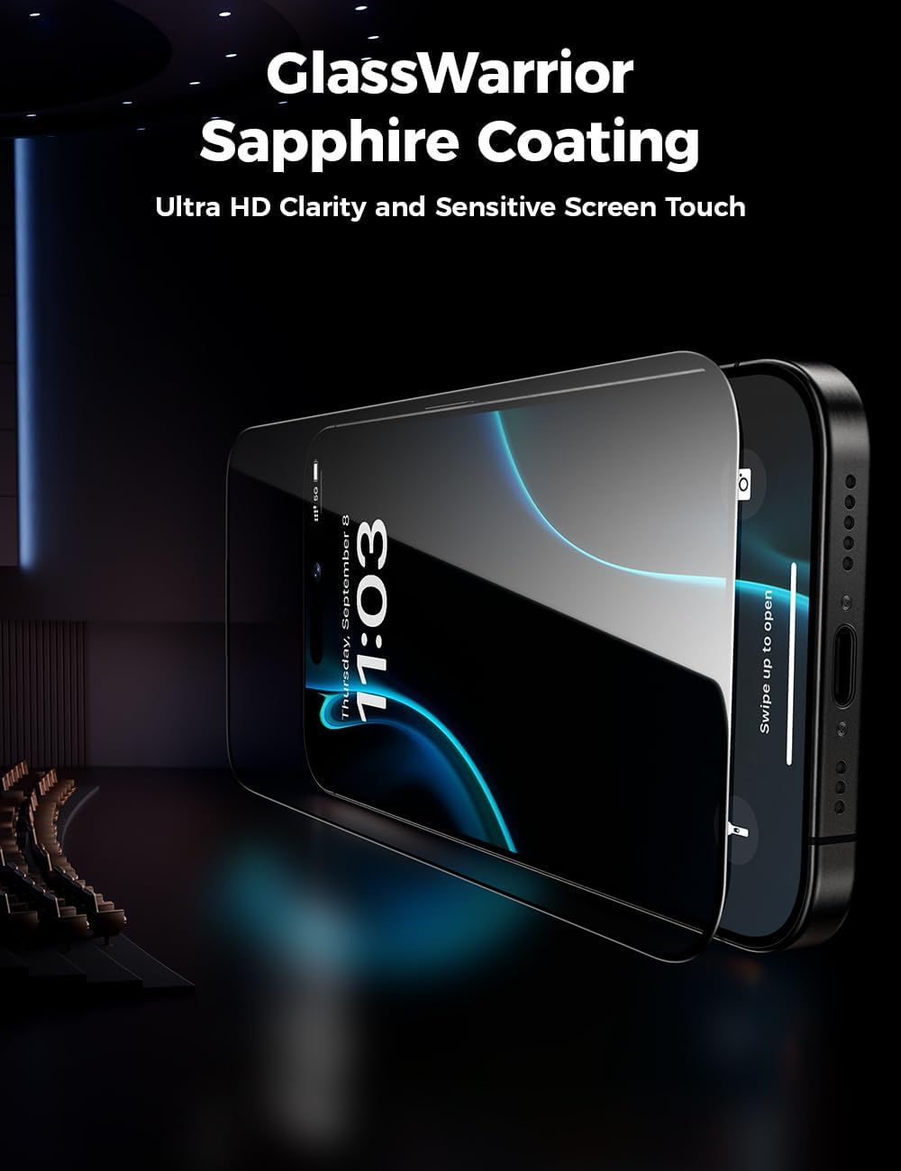 17 6.3 inch, 3D BENKS GlassWarrior Sapphire Screen Protector for iPhone Pro Curved Full Coverage Tempered Glass, Ultra