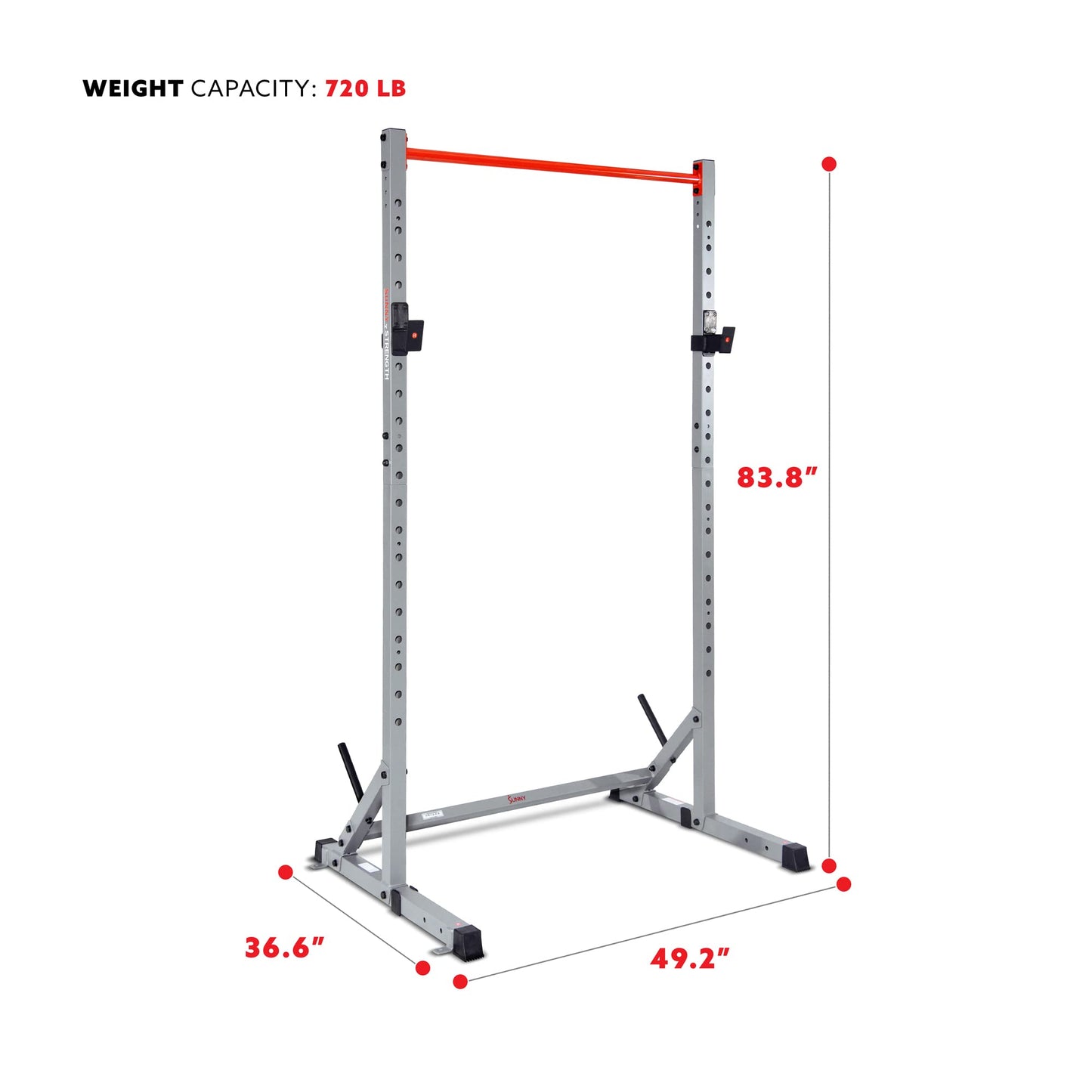 Sunny Health & Fitness Squat Stand Power Rack for Weightlifting - Multifunction Bench Press Squat Rack with Adjustable Pull Up Bar for Home Gym - SF-XF922059