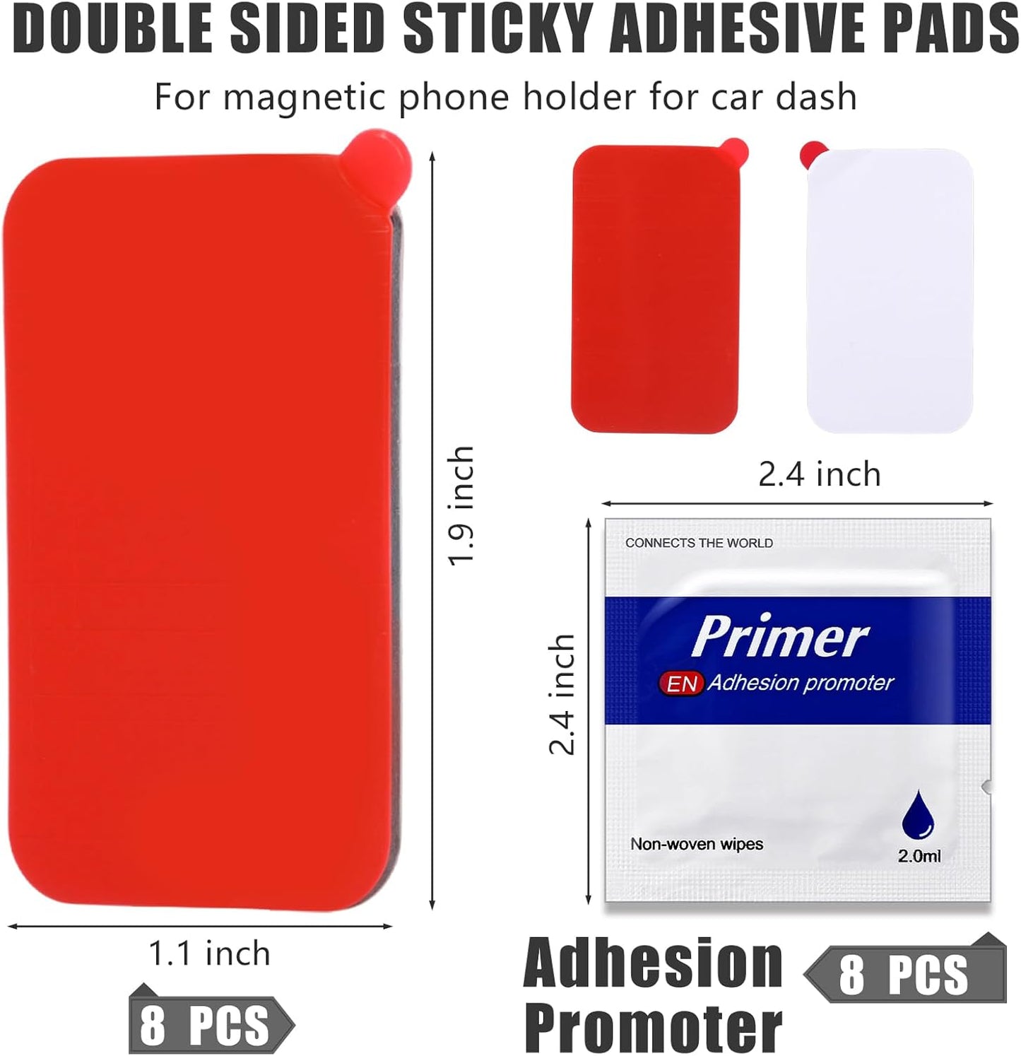 Yexiya 8 Pack 1.1x1.9 8 Double Sided Sticky Adhesive Pads Replacement Mounting Tape for Magnetic Phone Car Mount, Dash