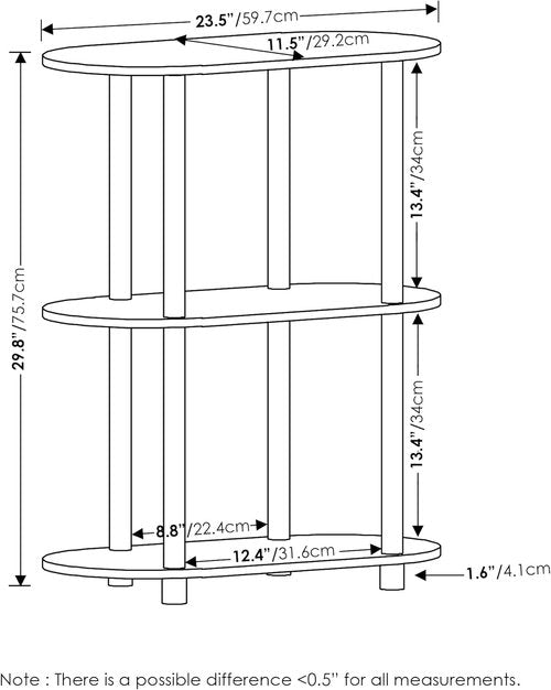 Furinno Turn-N-Tube 3-Tier Modern Oval Side Display Rack - No Tools Required | White/Virgin White