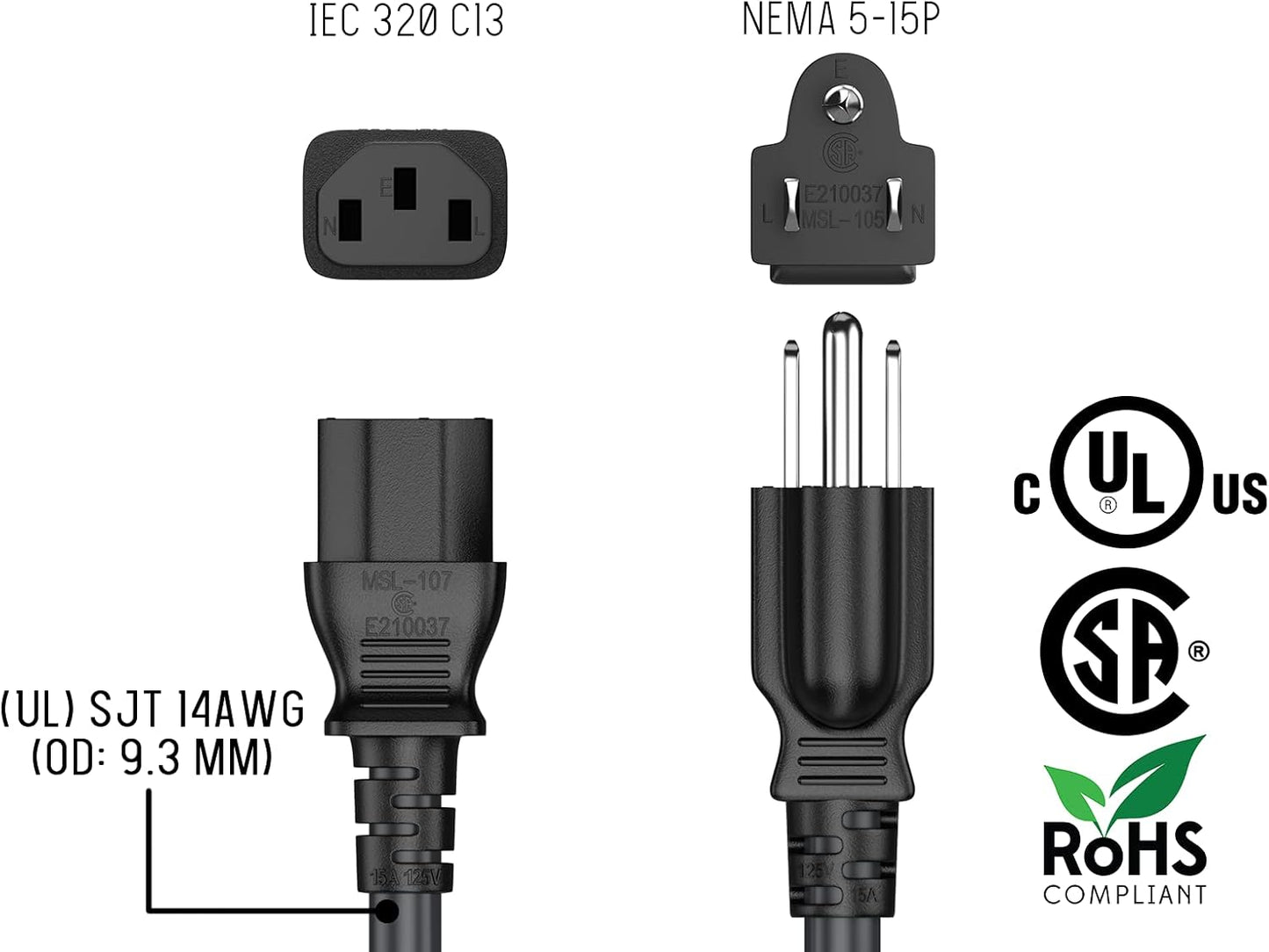 Cable Leader 4ft 18 IEC320 C13 5-15P, AWG Universal Power Cord to NEMA Extension Power Cord, Compatible with Computers