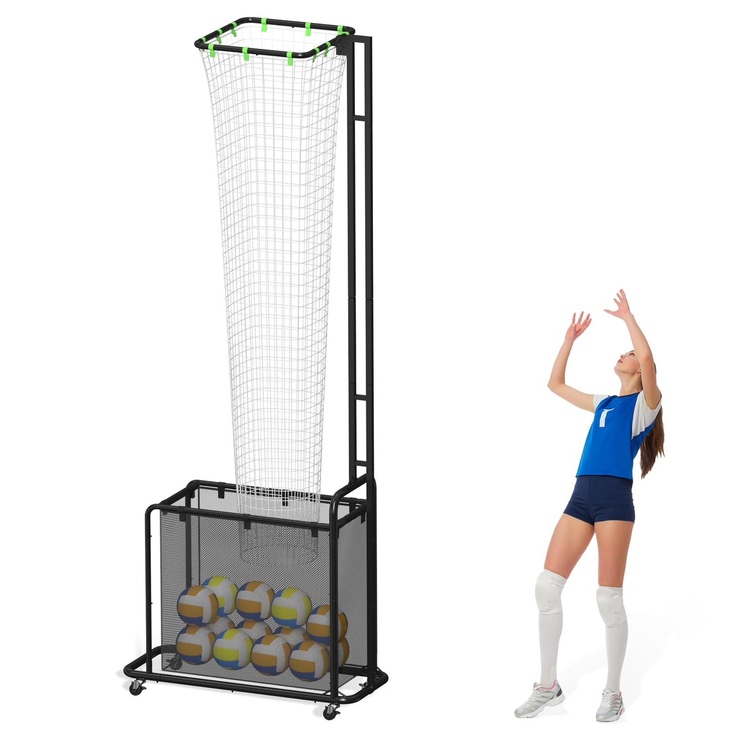 Volleyball Setter Training Equipment, Setting Trainer Net with Target Hoop, 5 Angles Adjustable, Height Adjustable for Serving Spiking Drills System with Ball Collection Bag
