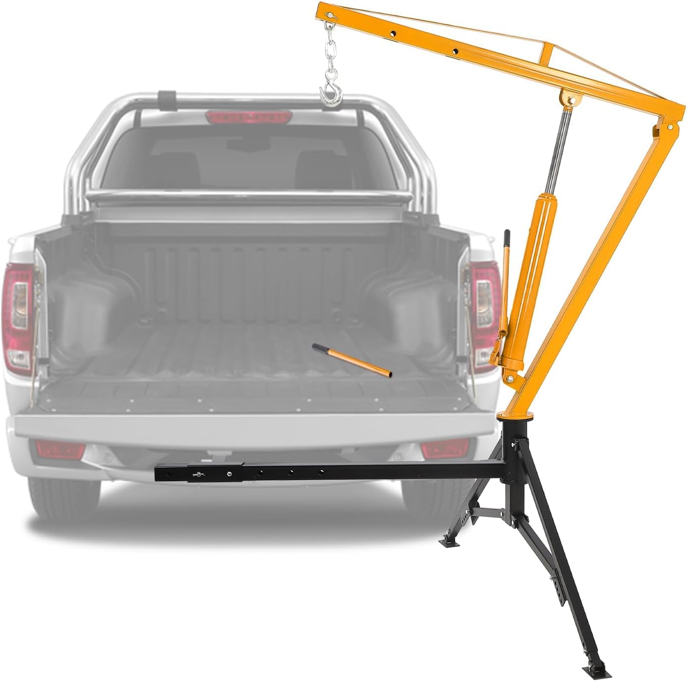 Garvee Hydraulic Pickup Truck Crane, 1000 Lbs Capacity 360°Swivel, Hitch Mounted 3-Adjustable Capacities Yellow for Lifting Goods in Construction