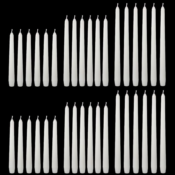 MTLEE Multi Height Unscented Candles - 8/10/12 Inch Taper Candles for Dinner Decoration (White, 36)