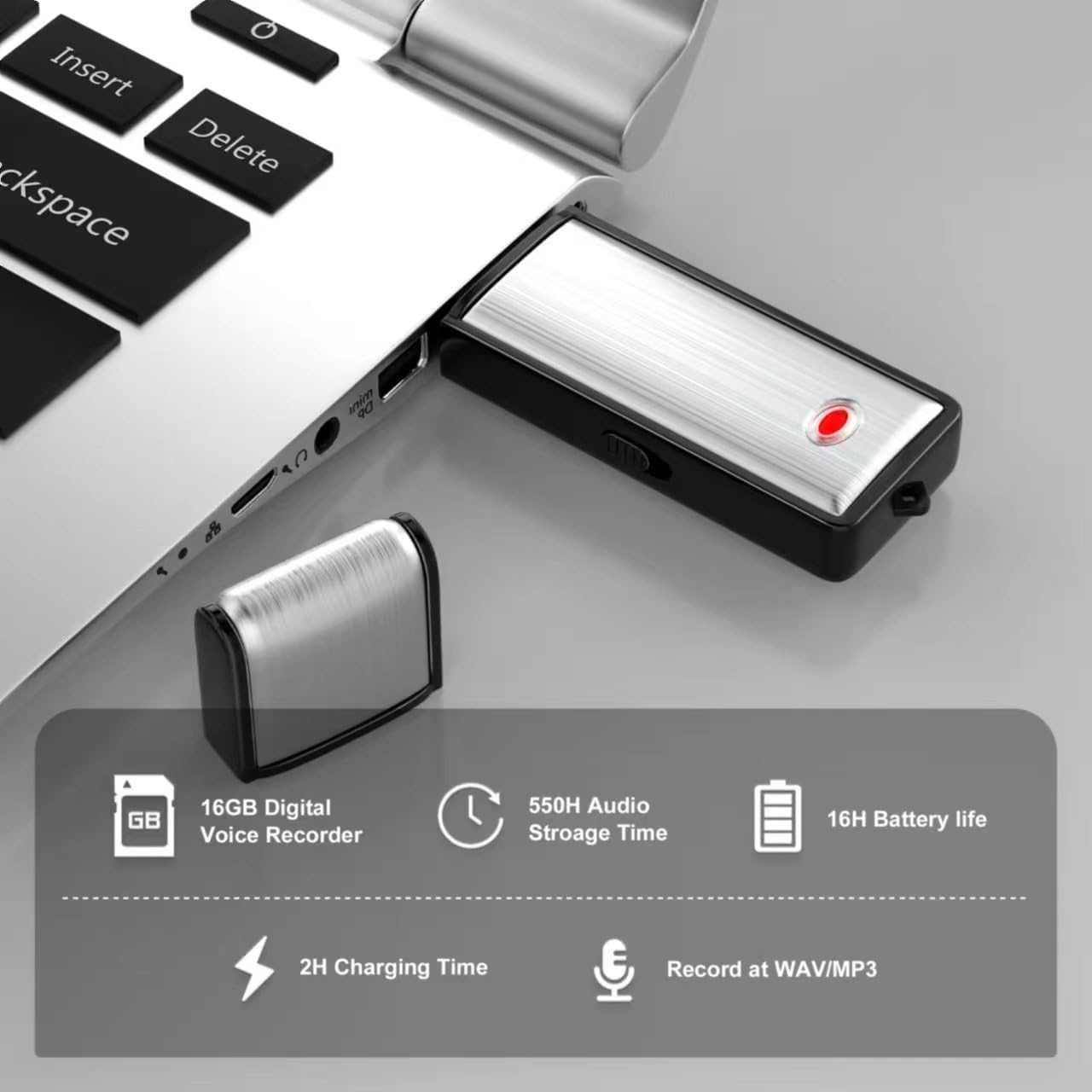 HAKSDOWO 16G 550 Voice Recorder, Digital Audio Recorder with Hours Recording Capacity Noise Reduction USB Recording