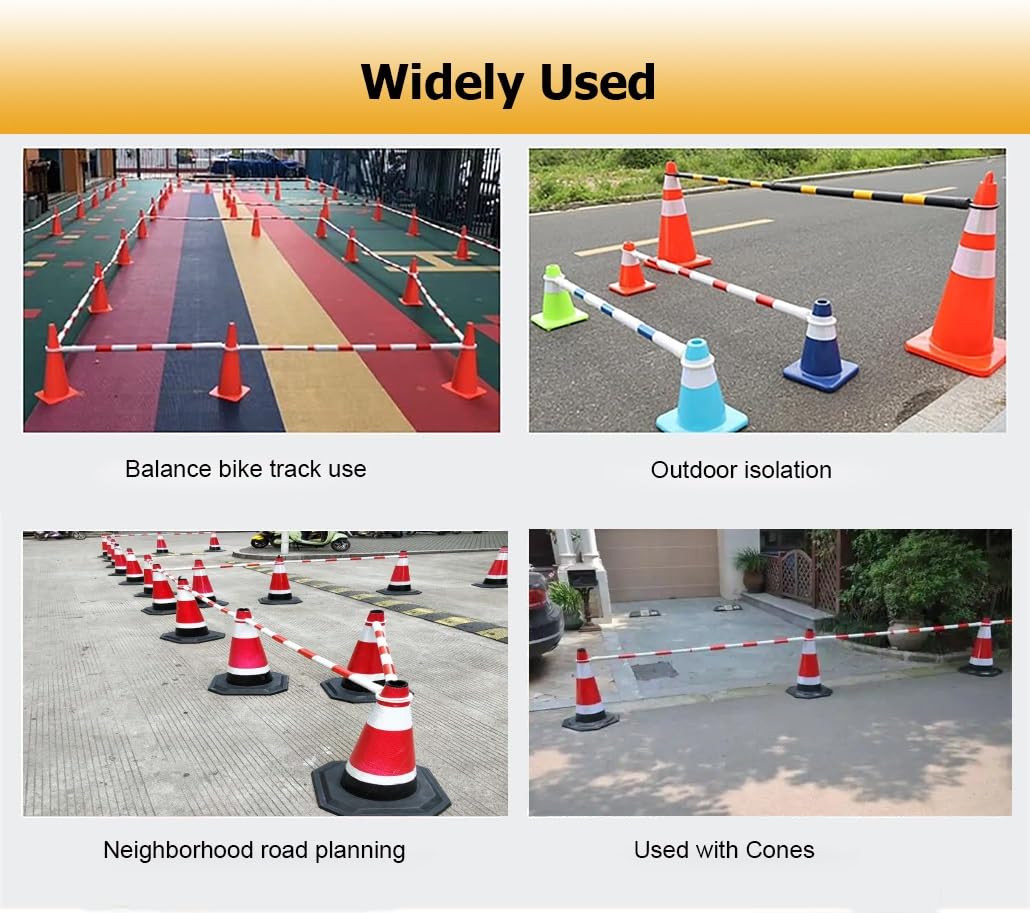 12 Pcs Telescopic Traffic Cone Barrier - Adjustable 5.2 to 9.8 Ft, Reflective Blue & White Tape, Outdoor Safety Extension Poles, Durable Traffic Control, Ideal for Events & Road Safety