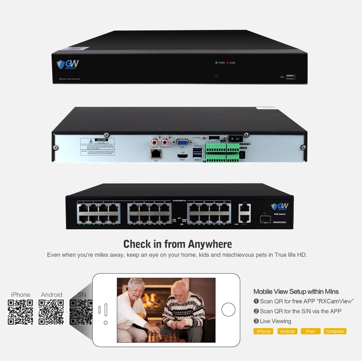 GW Security 32 Channel UltraHD 4K (3840x2160) Motorized Zoom NVR Security Camera System - 24 x 8MP 2.8-12mm 4X Optical Zoom Face Recognition/Human/Car AI Detection Waterproof Microphone IP PoE Cameras