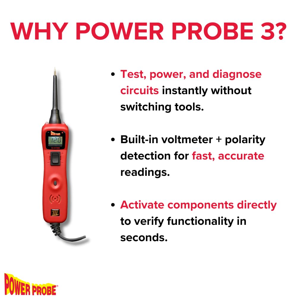 Power Probe III Clamshell - Red (PP3CSRED) [Car Automotive Diagnostic Test Tool, Digital Volt Meter, AC/DC Current Resistance, Circuit Tester]