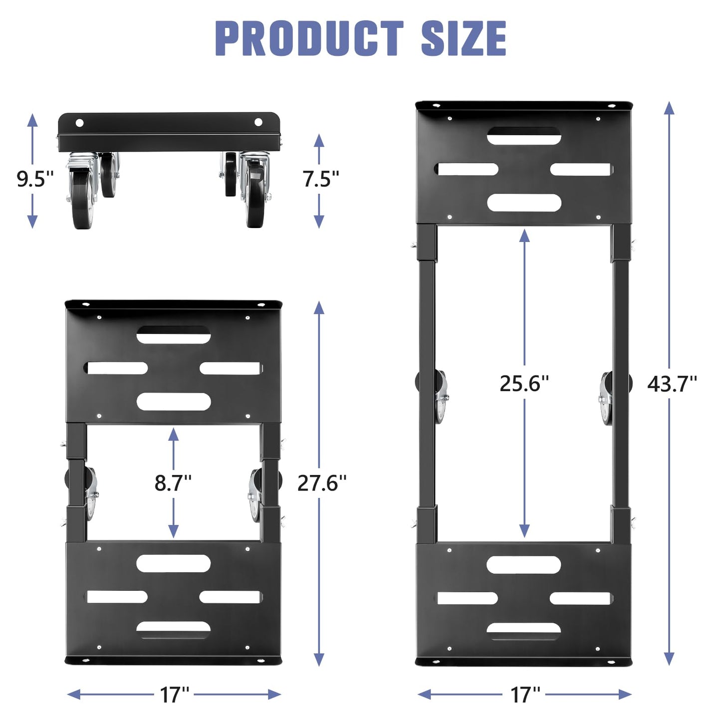 KEDSUM Moving Dolly with 5" All Terrain Wheels, 2000LBS Heavy Duty Dolly Cart with 100% Thicken Steel Frame, Expandable Furniture Dolly Up to 43.7" Wide, Used for Heavy Appliance, Building Materials
