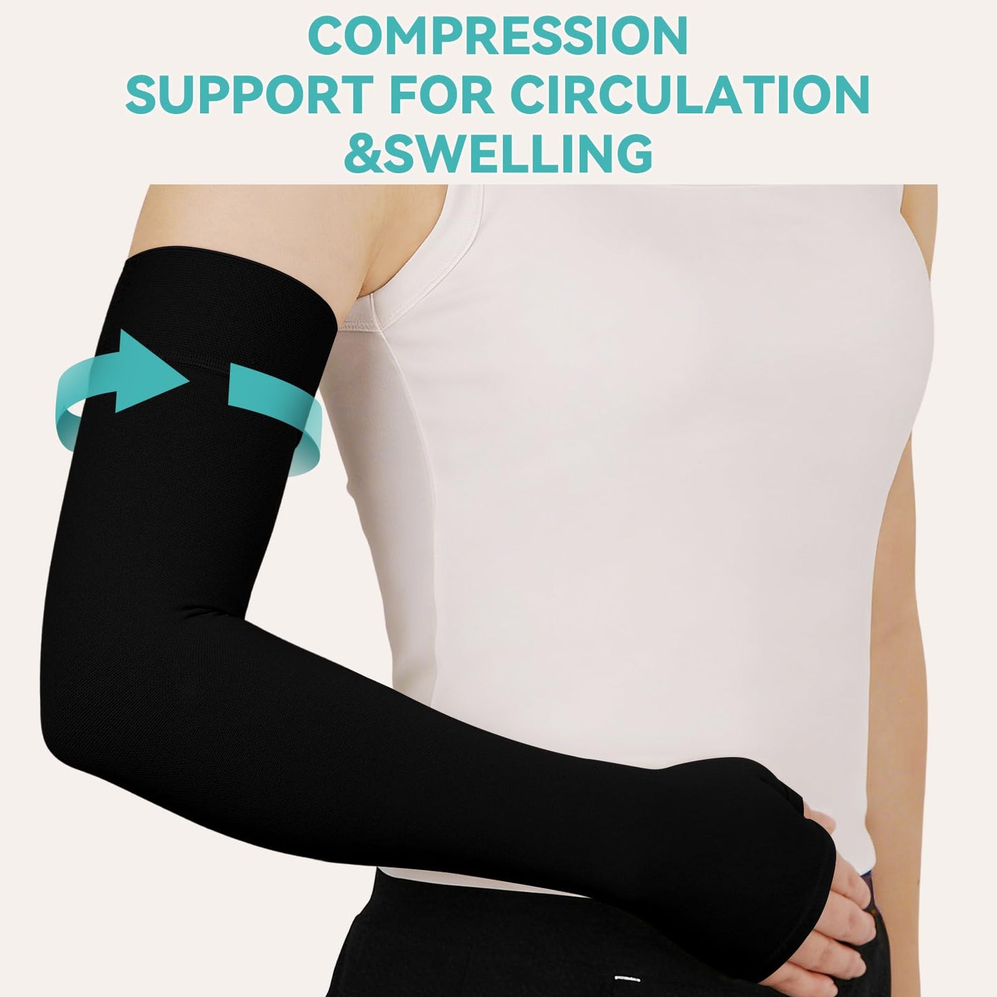 Lymphedema Compression Arm Sleeves for Women Men with Gauntlet, 20-30 mmHg Graduated Compression Full Arm Support for Arthritis, Bursitis, Edema (Single)