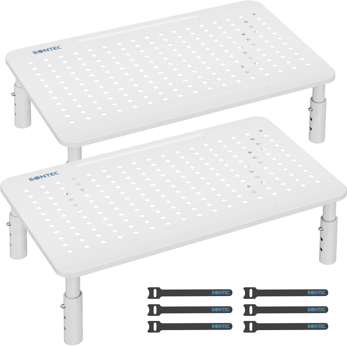 2 Pack 14.5 9.1, BONTEC Monitor Stand Height Adjustable Metal Riser with Pen Holder, White, x Ergonomic Desktop Stand