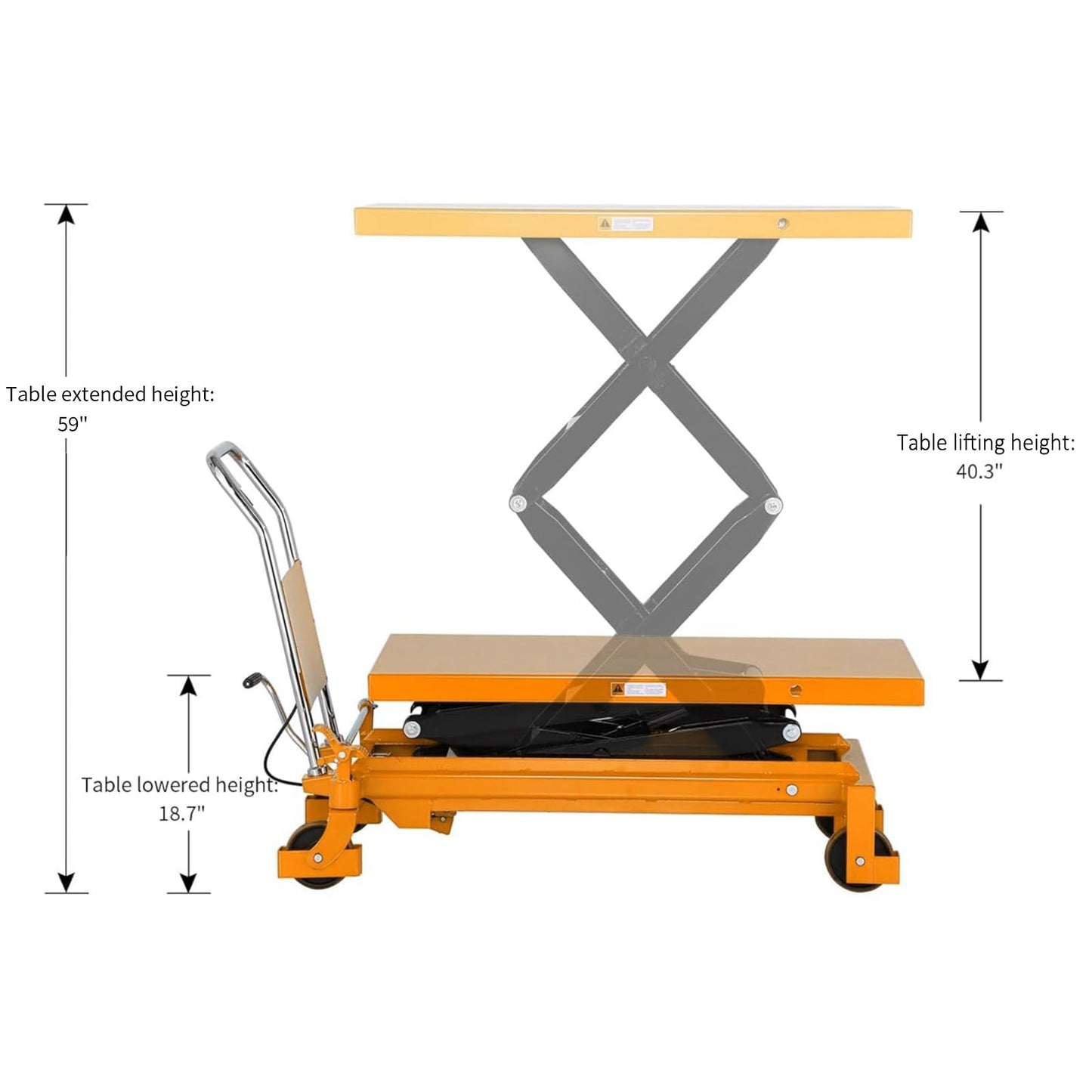 Aequanta Double Scissor Hydraulic Mobile Lift Table Multi-Function Platform Cart 59" Lifting Height 1760lbs Capacity Suitable for Handling Work