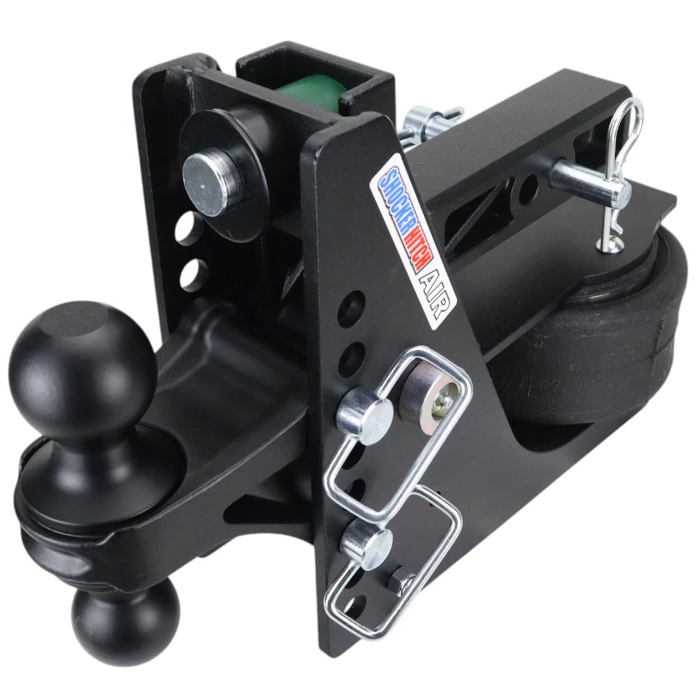 Shocker Max Black Air Ride Hitch with Black Combo 2" & 2-5/16" Balls, Fits 2" Hitch - 14,000 lbs