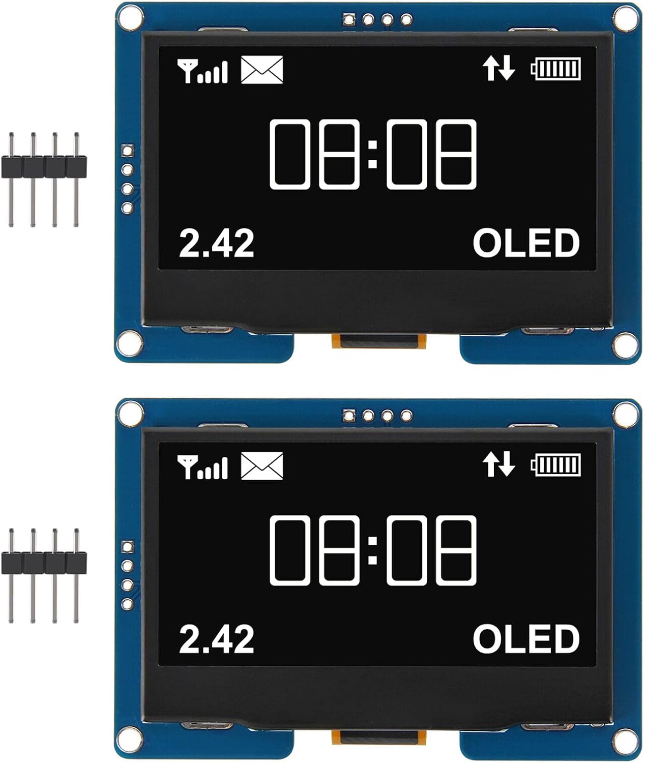 AITRIP 2PCS 2.4" 2.42 inch 128x64 SSD1309 12864 4 I2C R3 C51-White OLED LCD Display Module Pin IIC Serial Interface