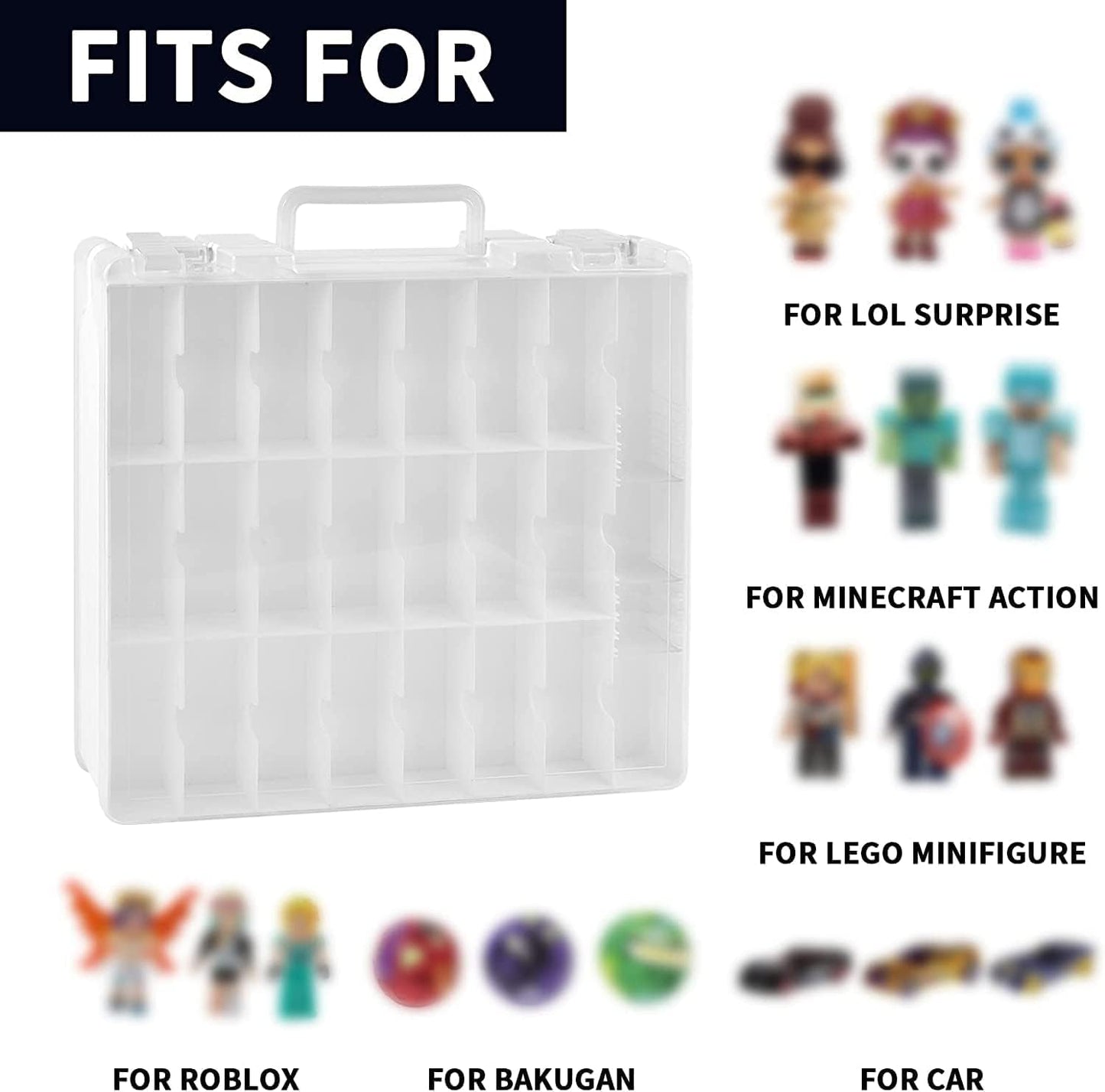 Toy Car Storage Organizer Case - Compatible with Hot Wheels & Matchbox Cars | 48 Compartment Double-Sided Holder - White