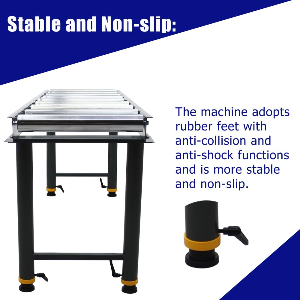 HayWHNKN 9 Rollers Adjustable Conveyor Roller Table Unpowered Roller Conveyor 2.3" Diameter Chrome Plating Roller Silver
