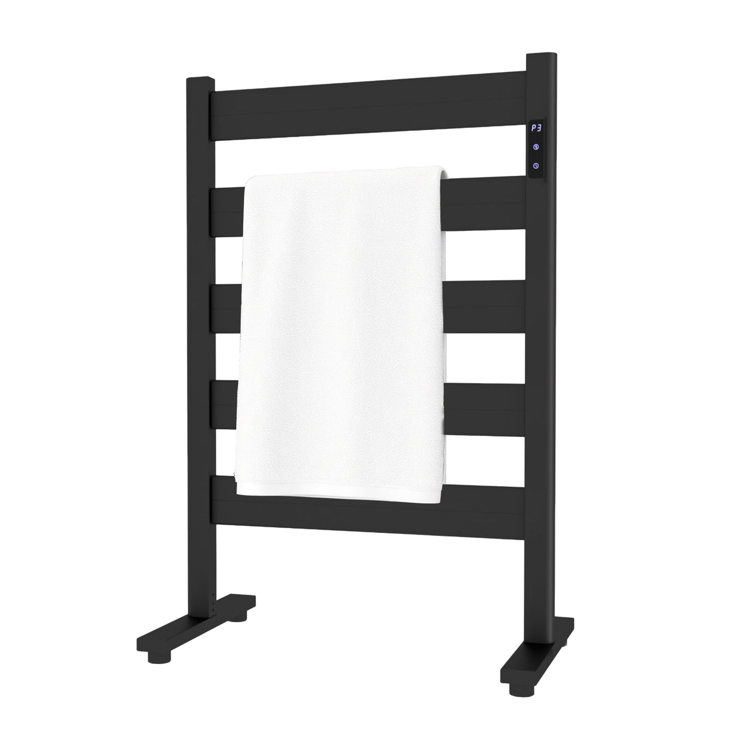 Sawlece 5-Bar Freestanding Towel Warmer, Adjustable Temperature 110–170°F, Timer and Auto Shut-Off, Fast Heating in 10 Minutes, Durable Space Aluminum, Wide Bars, Matte Black for Bathroom and Spa