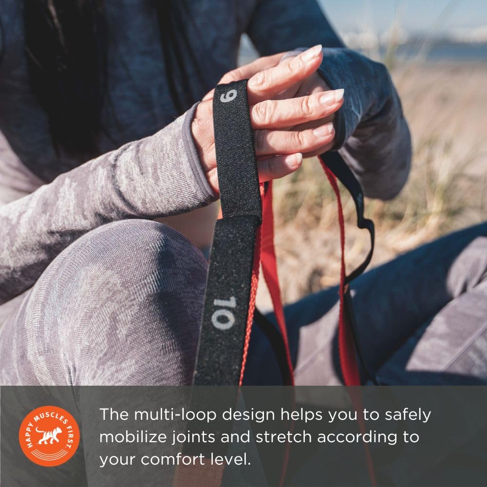 Tiger Tail The Stretchy Tiger 80” - Stretch/Yoga Strap with 10 Numbered Loops for Yoga, Physical Therapy, Pilates, & Exercise, Stretching Strap with Loop