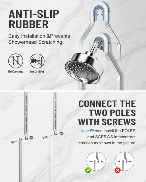 MSAICOE Adjustable Shower Caddy Hanging for Handheld Showerheads - Never Rust Shower Hanging Organizer, Upgraded Bathroom Shower Rack with Soap Basket, Hooks and Toothbrush Holder (Silver)
