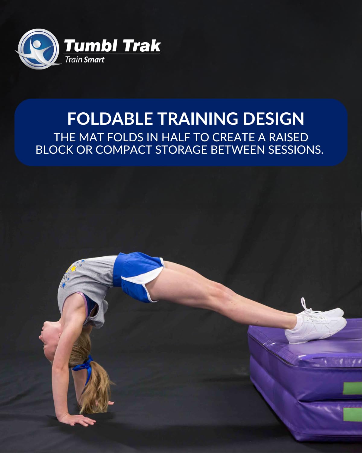 Tumbl Trak Folding Practice Mat 5ft x 10ft x 8in Royal Blue | Thick Gymnastics Crash Pad | Cushioned Landing Surface for Cheerleading, Martial Arts, Judo, Acro, Tumbling, Dance
