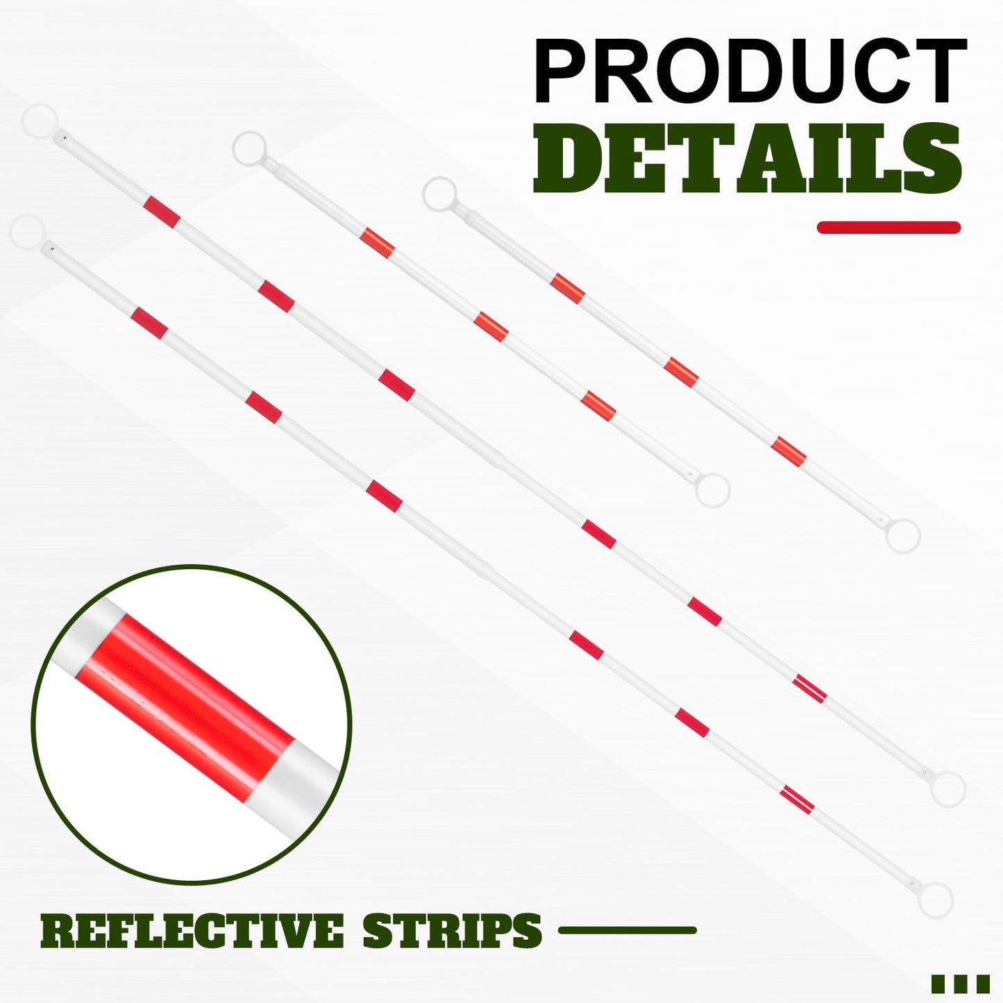Kanayu 12 Pcs 6-10 ft Retractable Cone Bar Extendable Traffic Safety Cone Bar with Reflective Film Barricade for Parking, Road Construction,Cone Not Include (Red, White)