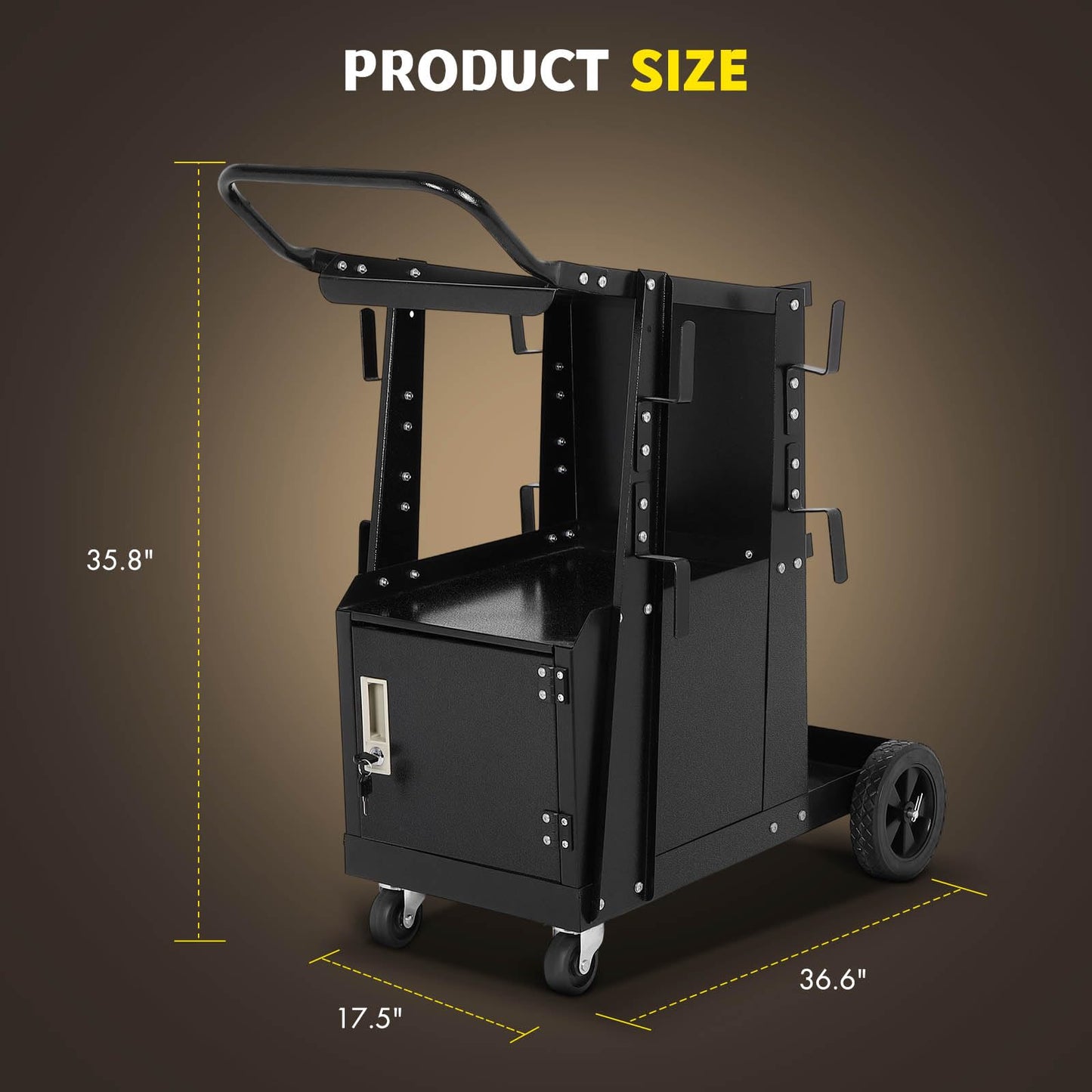 FAHKNS Welding Cart - Heavy Duty Welding Carts for MIG Welder & Plasma Cutter，Welding Cart with Large Capacity Lockable Cabinet, 360° Swivel Wheels, Cable Hook，Static Load Capacity 220 LBS