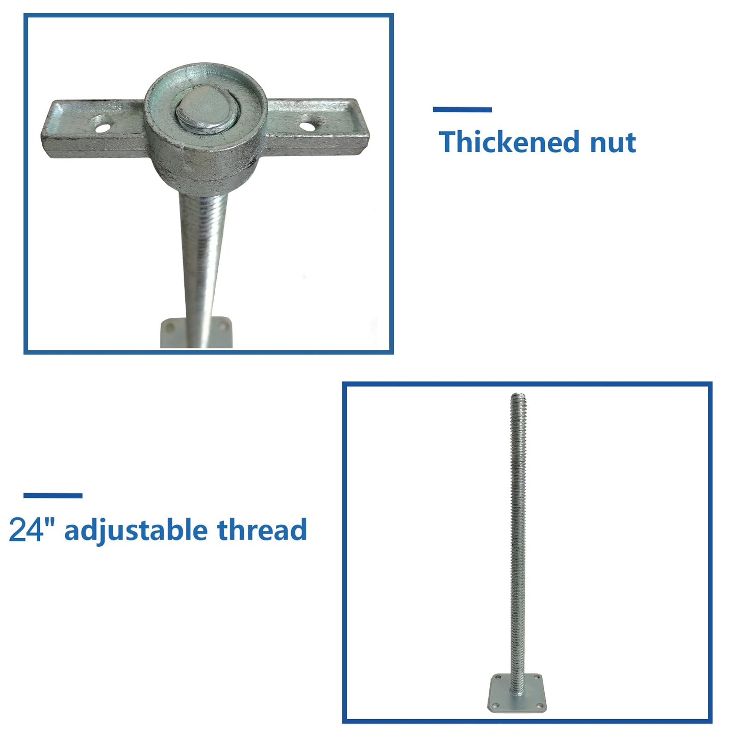 GaeaAuto 4 Pack 24" Adjustable Leveling Jacks Feet Solid Screw Jacks with Big Wing Nut & Base Plate for Baker-Style Scaffolding Equipment, Silver