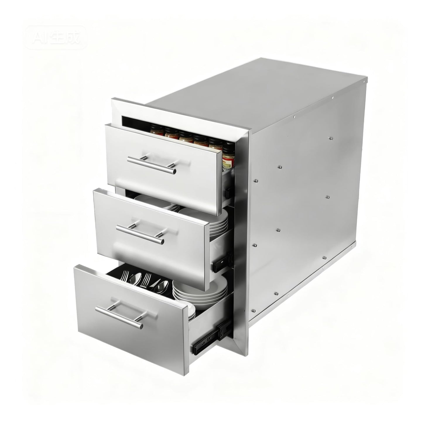 Cxforste Outdoor Kitchen Drawers with Triple-Access & Handles ，18" W x 23" H x 23" D Stainless Steel Flush Mount Modular Cabinet for BBQ Islands & Patios