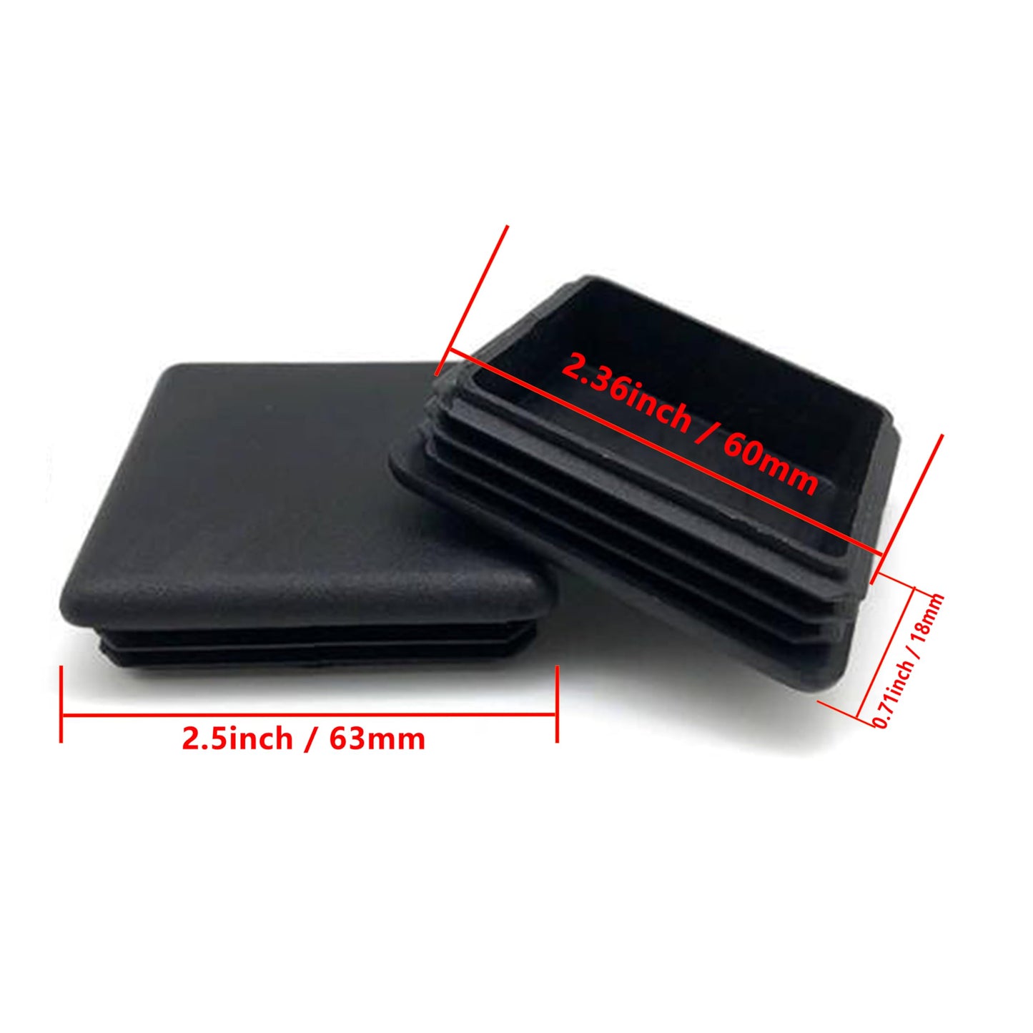 Pack of 4 Steel Fence Post Pipe Tube Cover Insert - 2 1/2" - 2.5 Inch Square Black Plastic 10-14 Ga (2.24"-2.33" ID) Tubing Plug,LDPE Flexible Ridges End Caps,Cap Plugs for Fitness Equipment