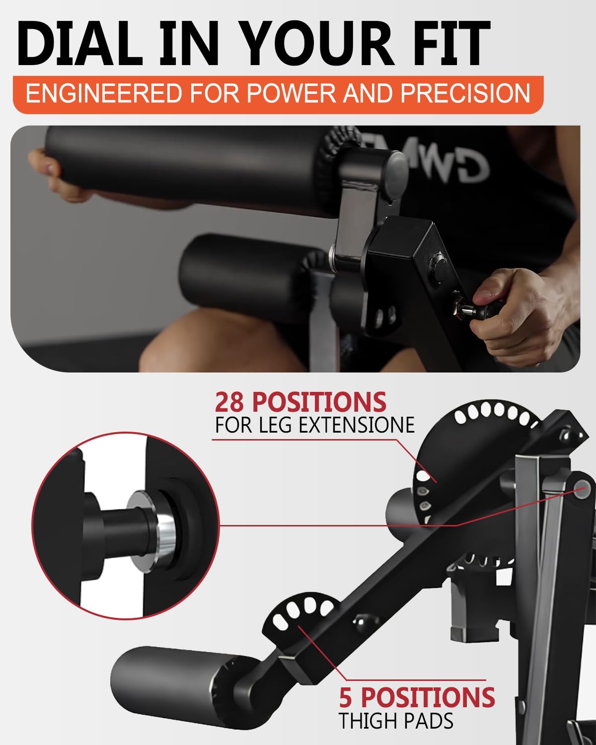GMWD Leg Extension and Curl Machine, Lower Body Special Leg Machine, Adjustable Leg Exercise Bench with Plate Loaded, Leg Rotary Extension for Thigh, Home Gym Weight Machine, Red