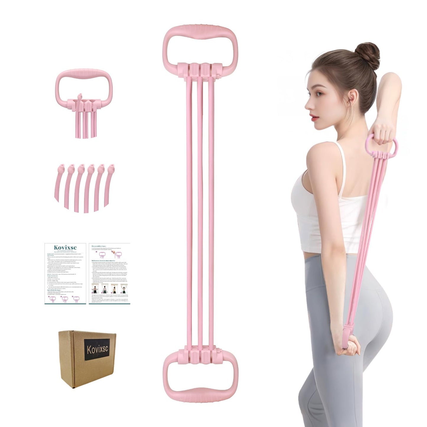 Kovixsc Figure 8 Resistance Band for Women 15-90LBS, Adjustable Resistance Bands with Handles for Arm Back Exercise, 6 Fitness Elastic Rope, Stretch Bands for Yoga, Pilates, Strength Training