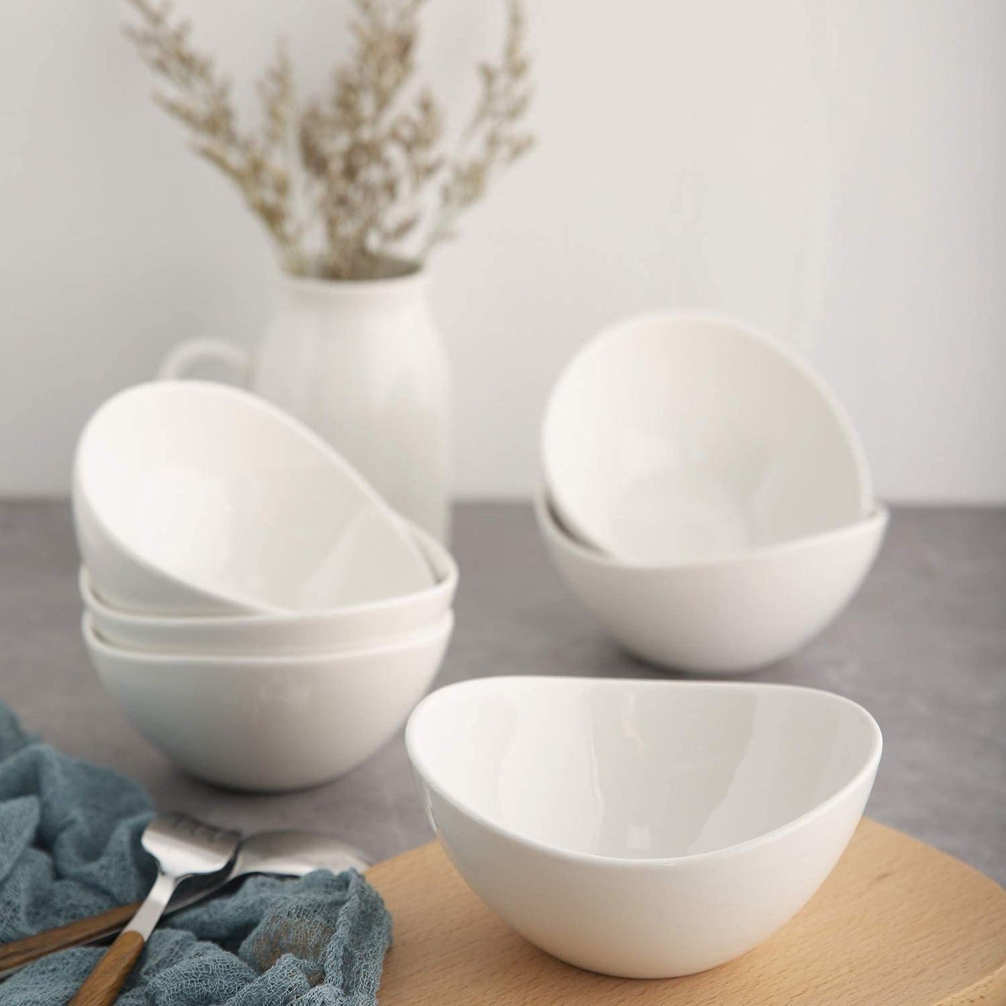 Samsle Porcelain Small Serving Bowls, 10 Ounce Dessert Bowls for Ice Cream Snacks Appetizer Candy Dishes, Dishwasher Safe Durable Ceramic White Bowl for Party, Set of 6