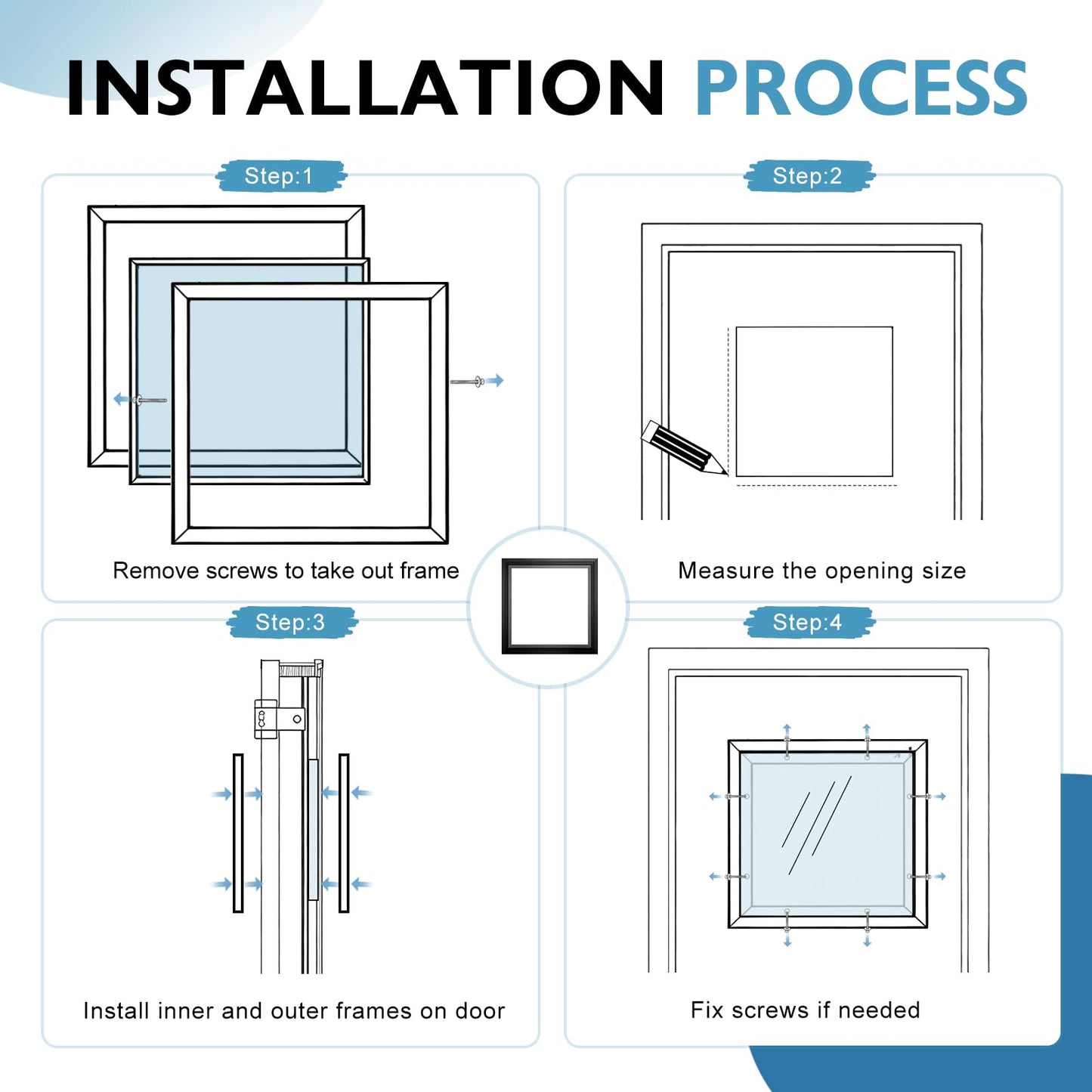 DRKSBesto 12.6" x 12.6" Window Frame Kit with Glass, Black Garage Door Window Inserts, Door Glass Inserts, Replacement Windows for Doors, Windows, Garages, Cabinets