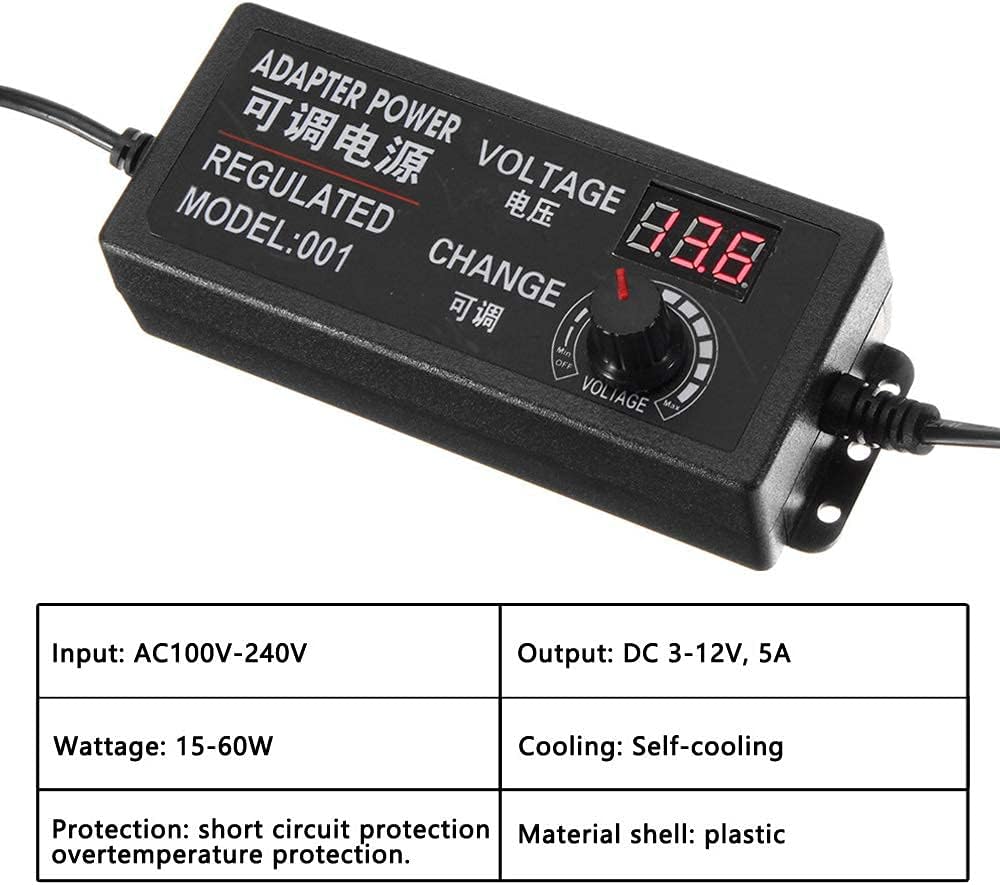 Yetaida 100-240V 3-12V 5A 50-60hz (3V-12V 5A) to Power Supply Adjustable Universal AC/DC Switching Power Adapter