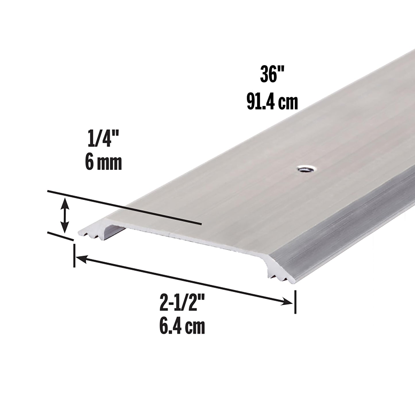 M-D Building Products 11072 2-1/2 in. x 1/4 in. x 36 in. Silver Aluminum Flat Profile Threshold for Interior Doorways