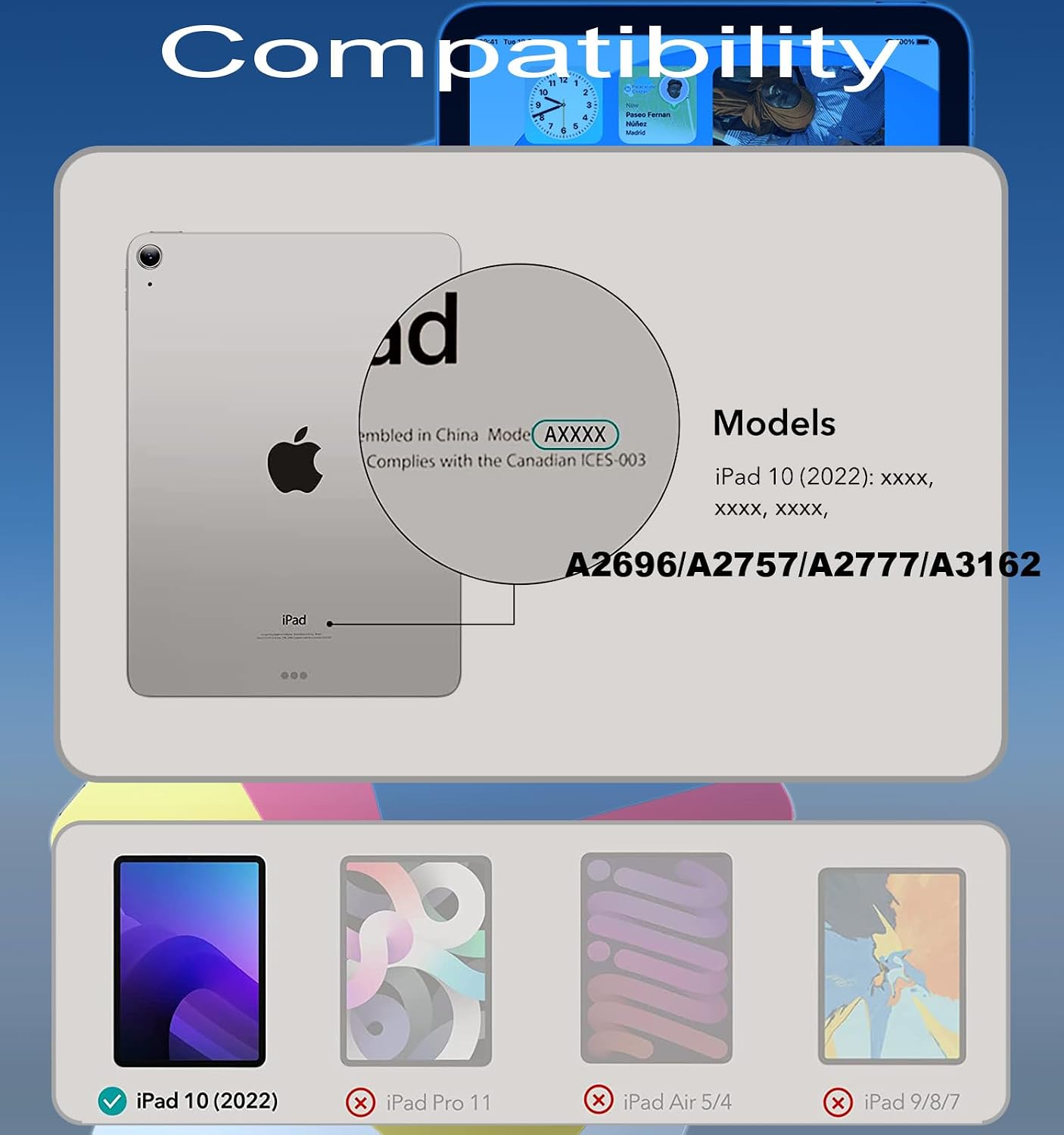 10th (10 2022) /A16 (2025) A2696 A2757 A2777 A3162 |A3354 A3355 A3356 10.9" for iPad Generation Gen Screen Repair