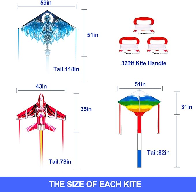 Kites for Kids & Adults, Beach Kites Set for Beginners, Easy to Fly Large Kites Pack for Boys and Girls, Kite String Included, Perfect for Outdoor Activities