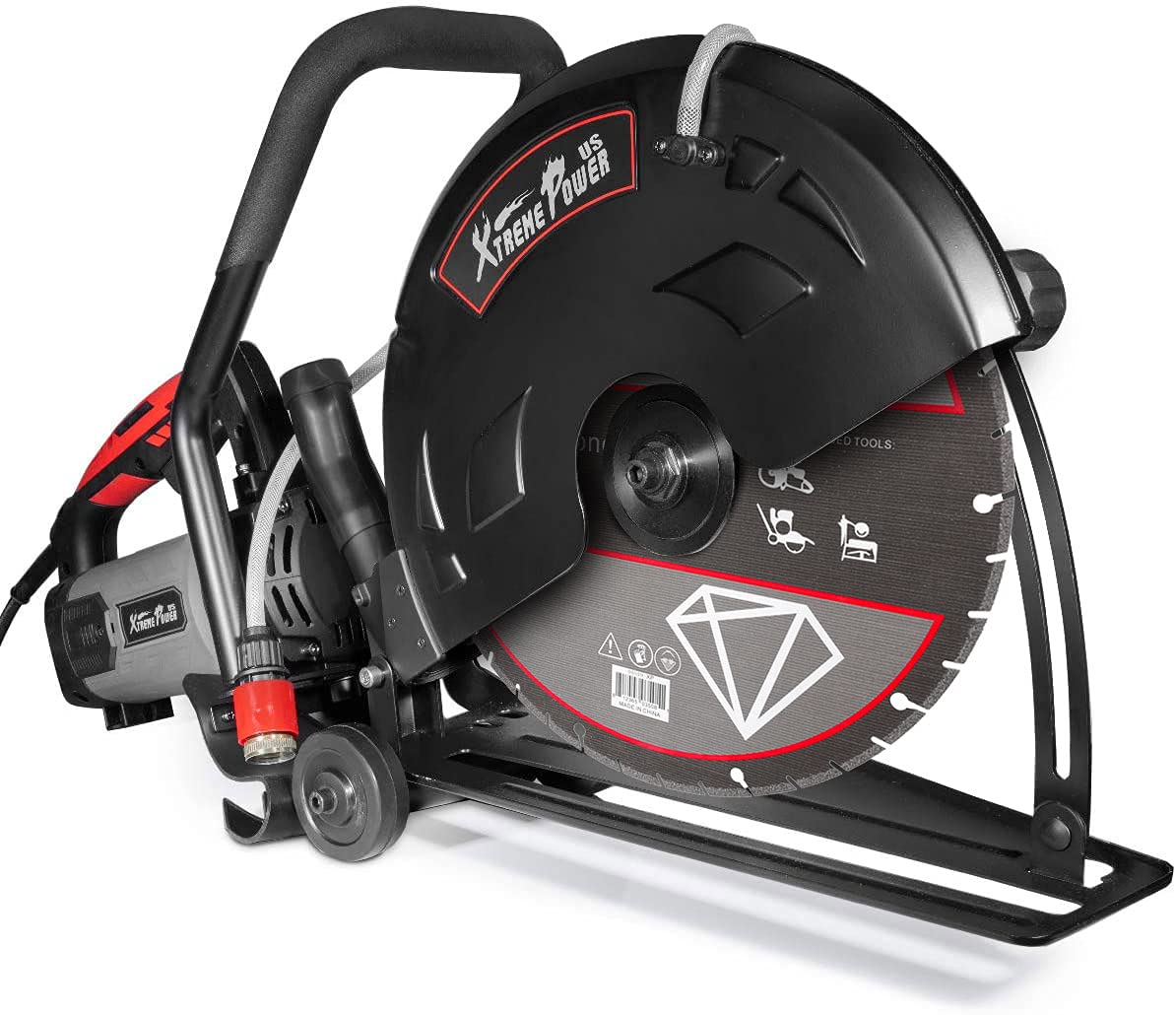 XtremepowerUS 3200W Electric 16" Concrete Cut Off Saw Wet/Dry Circular Saw Disc Cutter Guide Roller Masonry Brick Build-In Water Line with Blade