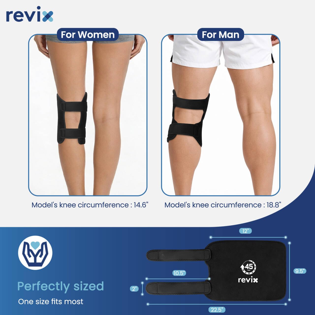 REVIX Knee Ice Pack Wrap, 45-Minute Long-Lasting Ice Pack for Knees with Ice Grid Gel Design, Reusable Gel Ice Wrap for Meniscus Tear, ACL, Cold Therapy for Elbows, Calves & Legs (12" × 9.5")