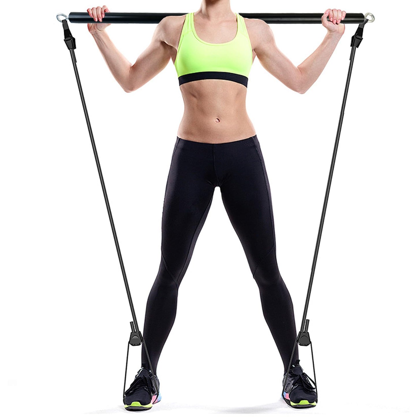 Spreader Bar Black Silver Red Gold Adjustable Exercise Stainless Steel Bar with 2 Fixed Rings, Yoga Training Fitness Gear, Workout Bar,Sports Gym Kit (Black)