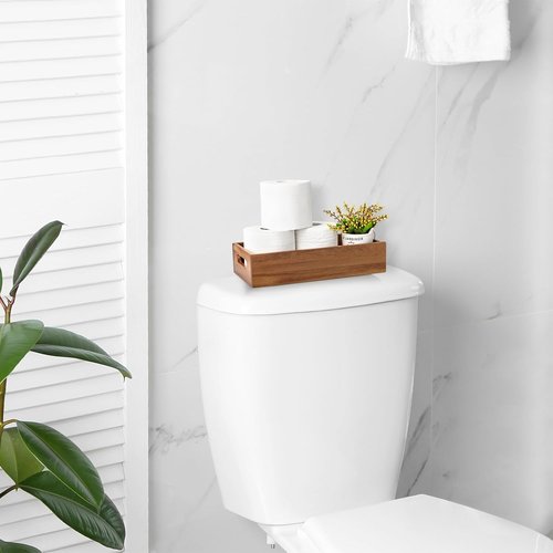 ALELION Acacia Wood Bathroom Storage Basket - Stylish Toilet Paper Organizer with Handle | Small Narrow Design for Versatile Use