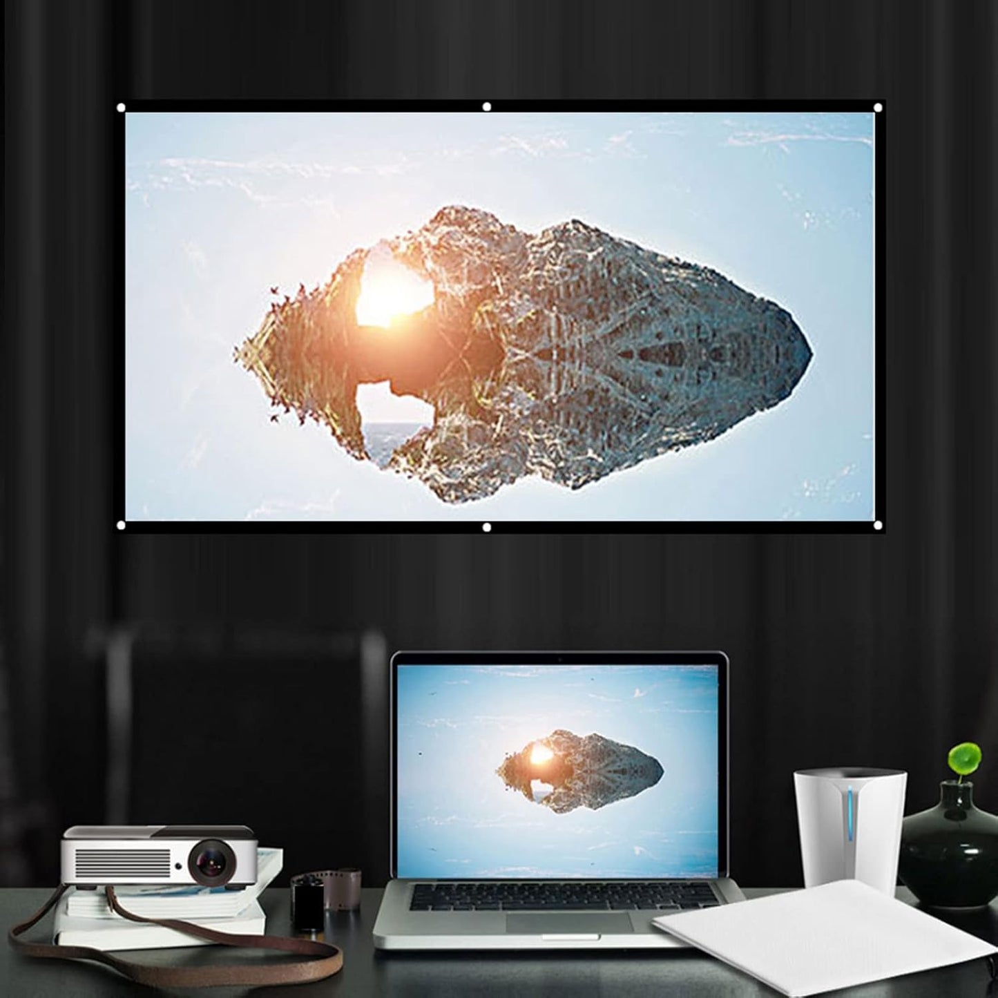 16:9 16:9 (100 Inch) Projection Screen, Non Crease White Projector Screen, Thicken Portable Non Crease Soft White