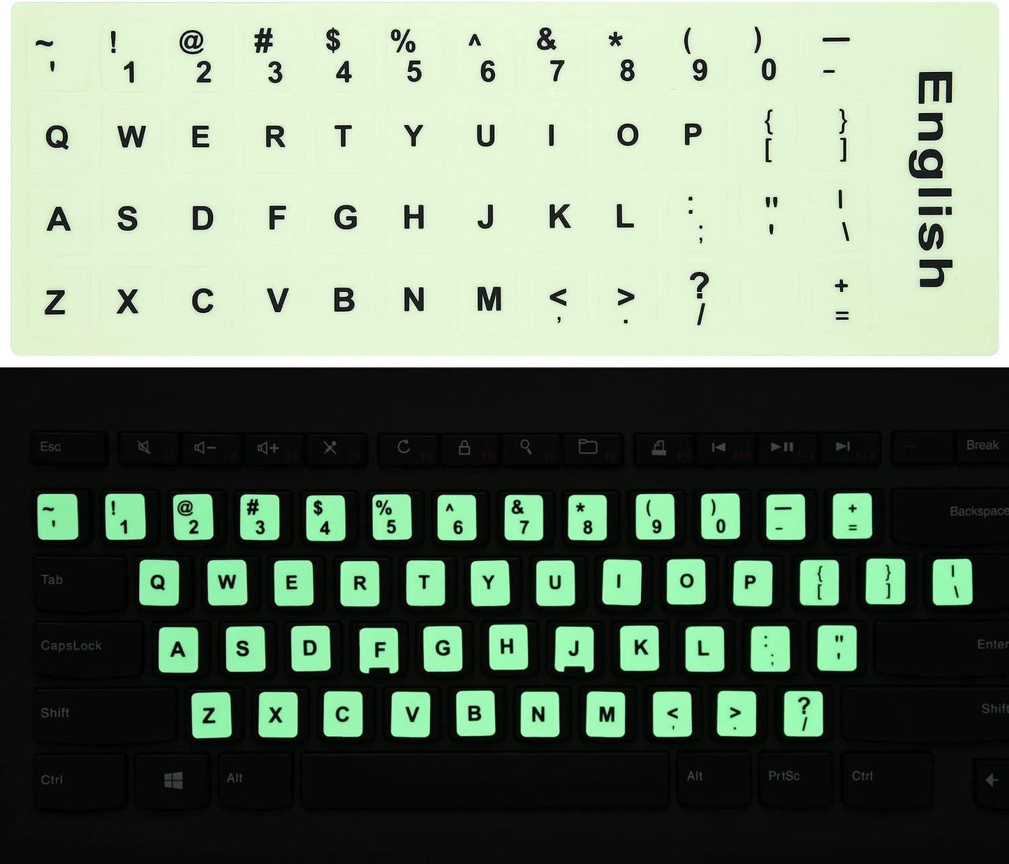 CaseBuy 2PCS Pack Universal English Keyboard Stickers Glow in The Dark, Keyboard Letters Stickers for Computer Laptop