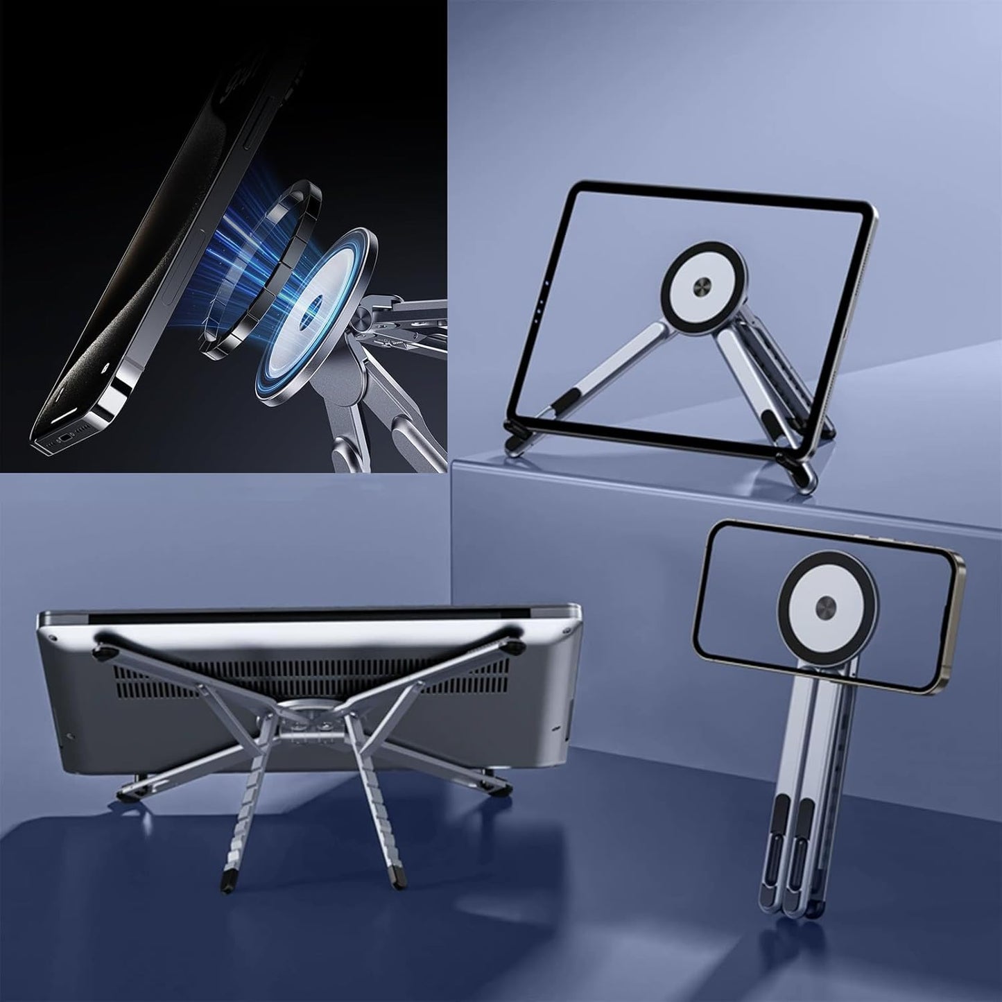 BONERUY 3 1 8-Level in Magnetic Foldable Versatile Stand for Phone Tablet and Laptop,Aluminum Alloy Ergonomic