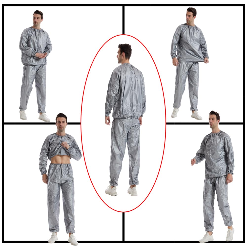DawnBreak Sauna Sweat Suit for Women/Men Exercise Weight Loss Gym Fitness Workout Silver - L